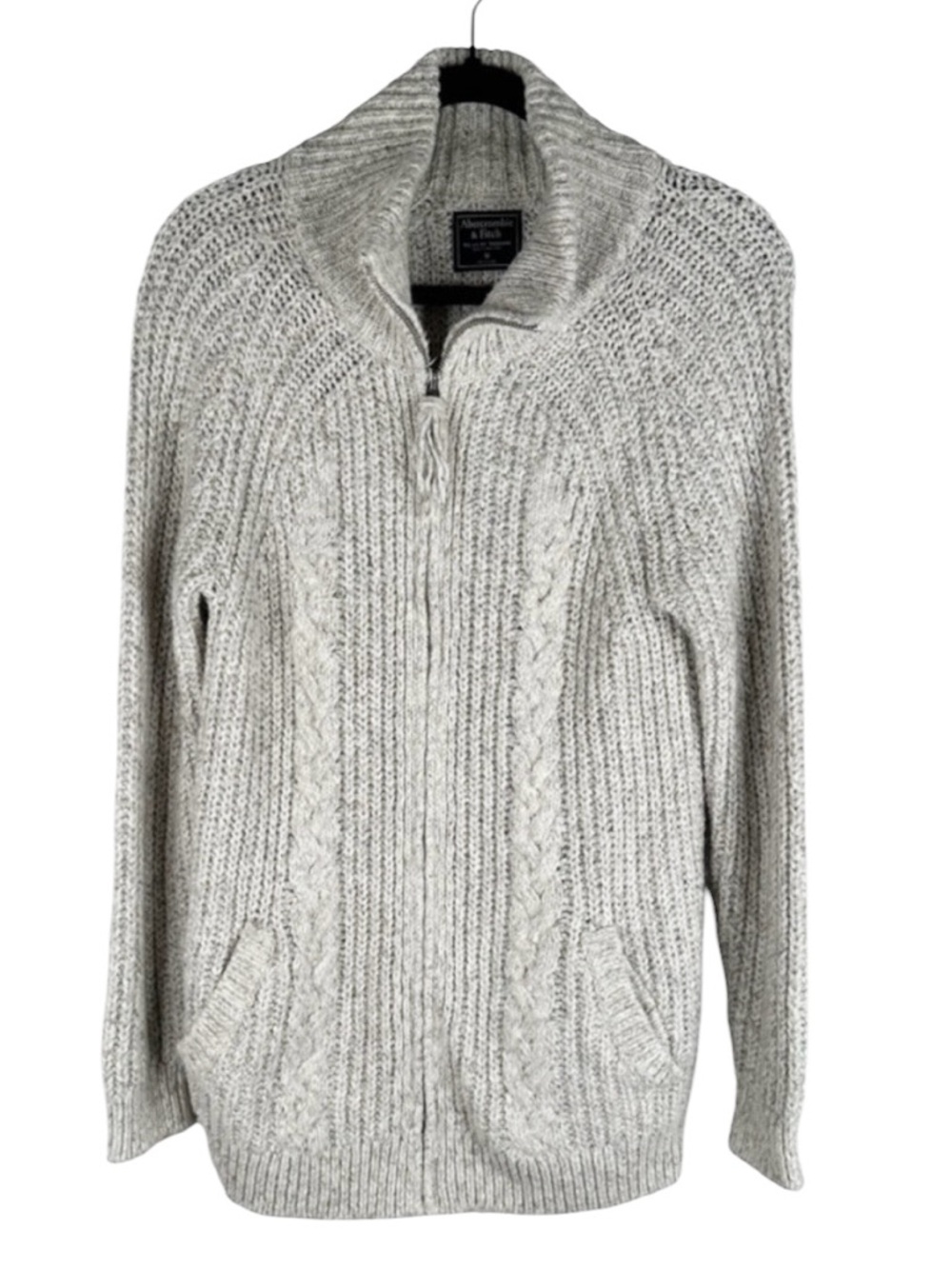 Abercrombie & Fitch Cream Knit Coastal Cowl Neck Full Zip Down Sweater Size Med